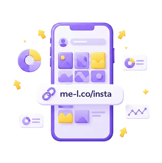 Instagram bio to me-l.co profile link to product page, sponsor link, or landing page with analytics