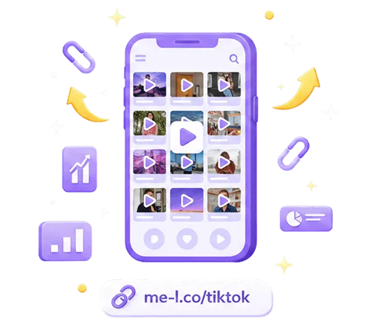 TikTok profile link to me-l.co leading to a product or campaign page with mobile click analytics