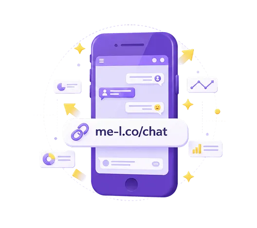 WhatsApp message with a short link leading to a booking, product, or support page with mobile click analytics